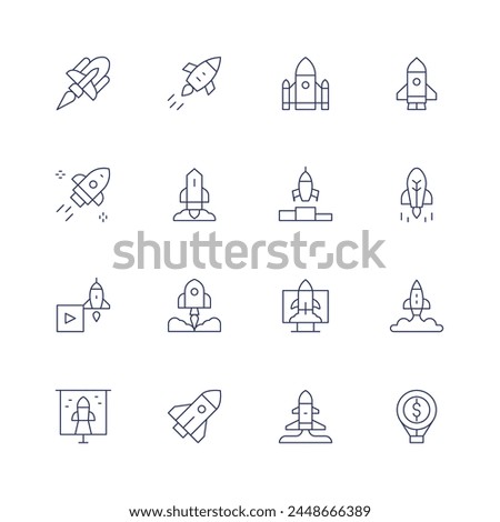 Start up icon set. Thin line icon. Editable stroke. Containing launch, promotion, takeoff, rocket, startup.
