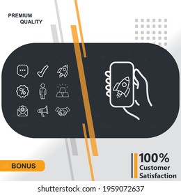 Start up icon, sign, rocket, vector set, outline illustration concept. Extra vector elements for your design. Vector illustration