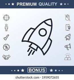 Start up icon, sign, rocket, vector set, outline illustration concept. Extra vector elements for your design. Vector illustration