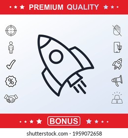 Start up icon, sign, rocket, vector set, outline illustration concept. Extra vector elements for your design. Vector illustration