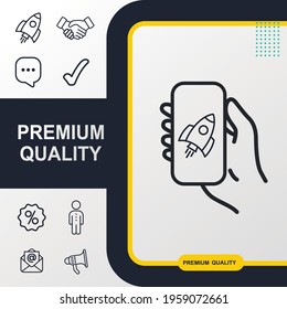 Start up icon, sign, rocket, vector set, outline illustration concept. Extra vector elements for your design. Vector illustration
