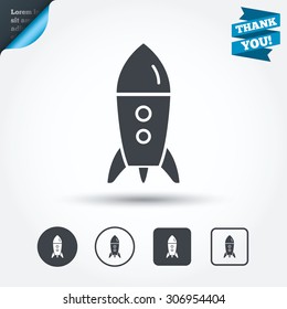 Start up icon. Startup business rocket sign. Circle and square buttons. Flat design set. Thank you ribbon. Vector