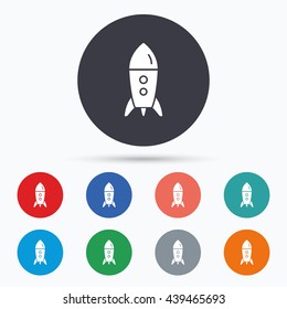 Start up icon. Startup business rocket sign. Circle buttons with rocket icon. Vector