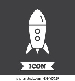 Start up icon. Startup business rocket sign. Graphic design element. Flat rocket symbol on dark background. Vector