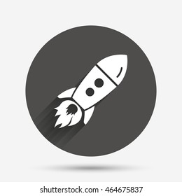 Start up icon. Startup business rocket sign. Circle flat button with shadow. Vector