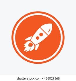 Start up icon. Startup business rocket sign. Graphic design element. Flat startup symbol on the round button. Vector