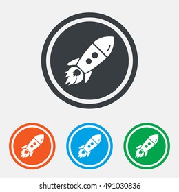 Start up icon. Startup business rocket sign. Graphic design web element. Flat startup symbol on the round button. Vector