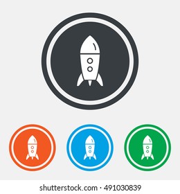 Start up icon. Startup business rocket sign. Graphic design web element. Flat rocket symbol on the round button. Vector
