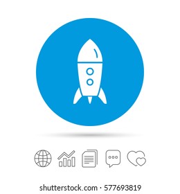 Start up icon. Startup business rocket sign. Copy files, chat speech bubble and chart web icons. Vector