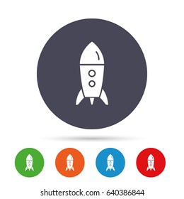 Start up icon. Startup business rocket sign. Round colourful buttons with flat icons. Vector
