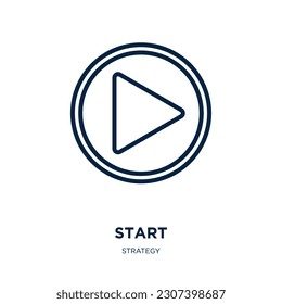 icono de inicio de la colección de estrategias. Inicio lineal delgado, negocio, icono de esquema de idea aislado en fondo blanco. Signo de inicio de vector de línea, símbolo para web y móvil