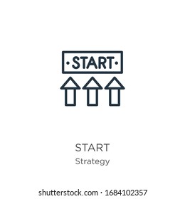 Start icon. Thin linear start outline icon isolated on white background from strategy collection. Line vector sign, symbol for web and mobile