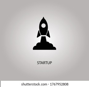Start up icon.Rocket ship icon with fire flat isolated on white vector illustration
