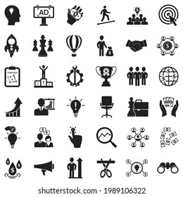 Start Up Icons. Black Flat Design. Vector Illustration.