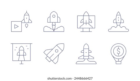 Start up icons. Editable stroke. Containing takeoff, launch, rocket, startup.