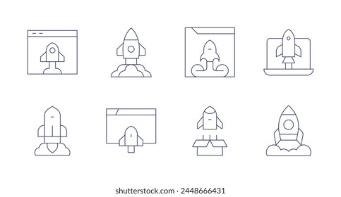 Start up icons. Editable stroke. Containing launch, rocketship, projectlaunch, startup, rocket.
