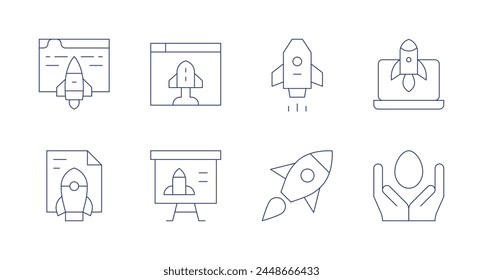 Start up icons. Editable stroke. Containing launch, presentation, deployment, startup, incubation.
