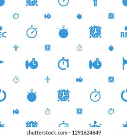 start icons pattern seamless white background. Included editable filled stopwatch, man with flags, flag, switch off, rec icons. start icons for web and mobile.
