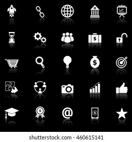 Start up icons with reflect on black background, stock vector