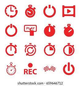 Start icons set. set of 16 start filled icons such as finger pressing play button, rec, play, stopwatch, switch off