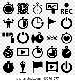 Start icons set. set of 25 start filled icons such as man with flags, finger pressing play button, push button, stopwatch, rec, play, switch off, finish flag