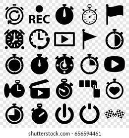 Start icons set. set of 25 start filled icons such as push button, stopwatch, rec, play, finish flag, switch off