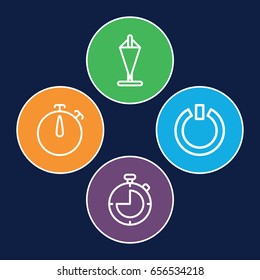 Start icons set. set of 4 start outline icons such as switch off, stopwatch
