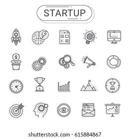 Start up icons set. Flat line icon. Gray tone. Vector illustration. Modern design. The set can be used for graphic design, info graphics, web design, and mobile application.
