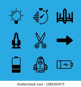 start icons set with idea, open scissors and straight right arrow vector set