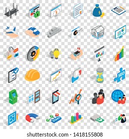 Start icons set. Isometric style of 36 start vector icons for web for any design