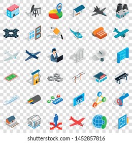 Start icons set. Isometric style of 36 start vector icons for web for any design