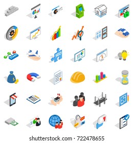 Start icons set. Isometric style of 36 start vector icons for web isolated on white background