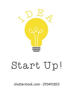 Start up idea and bulb light on white background. Vector illustration. 