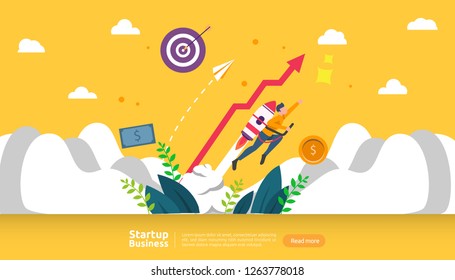 Start Up Idea Concept. Project Business With Rocket Tiny People Character. New Product Or Service Launch Template For Web Landing Page, Banner, Presentation, Social, Print Media. Vector Illustration