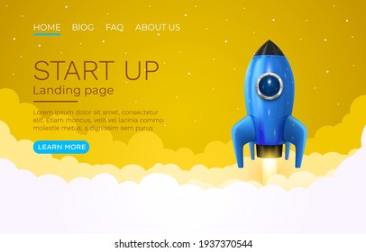 Start up idea Landing page screen, development technology, rocket banner. Vector illustration