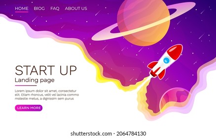 Pantalla de la página de inicio, tecnología de desarrollo, banner de cohete. Ilustración del vector