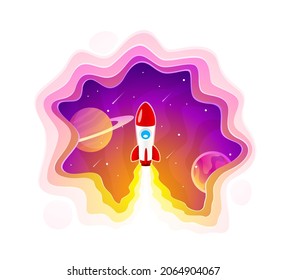 Start up idea Landing page screen, development technology, rocket banner. Vector illustration