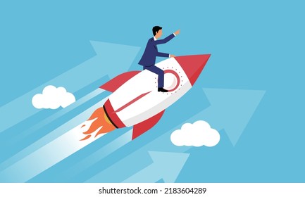 Start up image,businessman riding on rocket,vector illustration