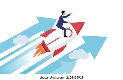 Start up image,businessman riding on rocket,vector illustration