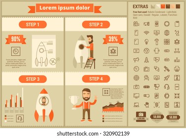 Start up infographic template and elements. The template includes illustrations of hipster men and huge awesome set of thin line icons. Modern minimalistic flat vector design.