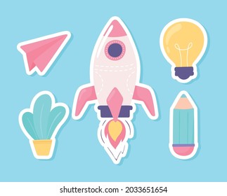 conjunto de iconos de inicio e innovación