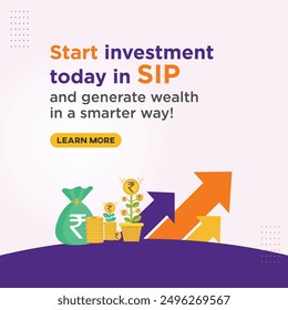 Start Investment Today in SIP. Mutual Funds, Investing, Stocks, Finance Company Advertising, Marketing Design Templates Vector