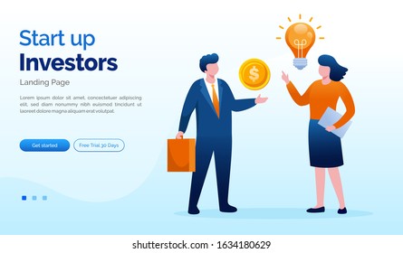 Start up investors landing page website illustration flat vector template 