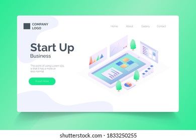 Start up isometric. landing page vector template