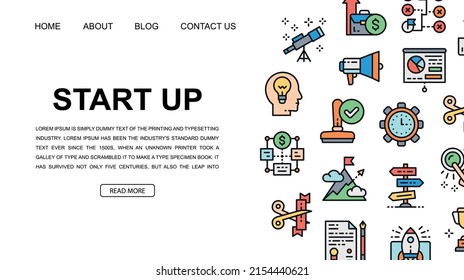 Start up landing page design template. Time management, idea generation, presentation illustration for website design, business presentation.