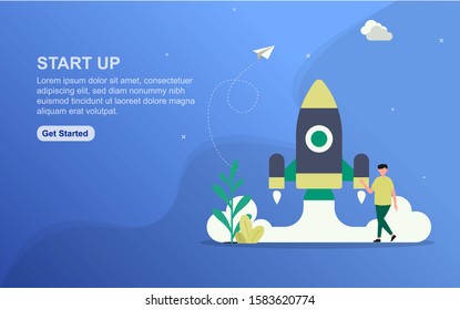 Start up landing page template. Flat design concept of web page design for website.