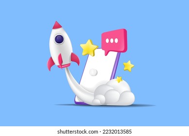 Start up launch 3d rendered icon vector. rocket, launch, mobile vector svg