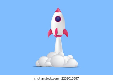 Start up launch 3d rendered icon vector. rocket, launch, laptop vector svg