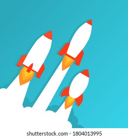 Start up launch rocket.Startup business concept.Spaceships take off.Vector flat style illustration.