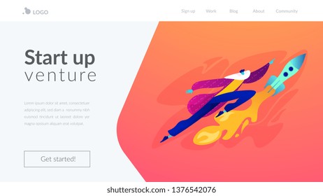 Start up launch, start up venture and entrepreneurship concept. Website homepage interface UI template. Landing web page with infographic concept hero header image.